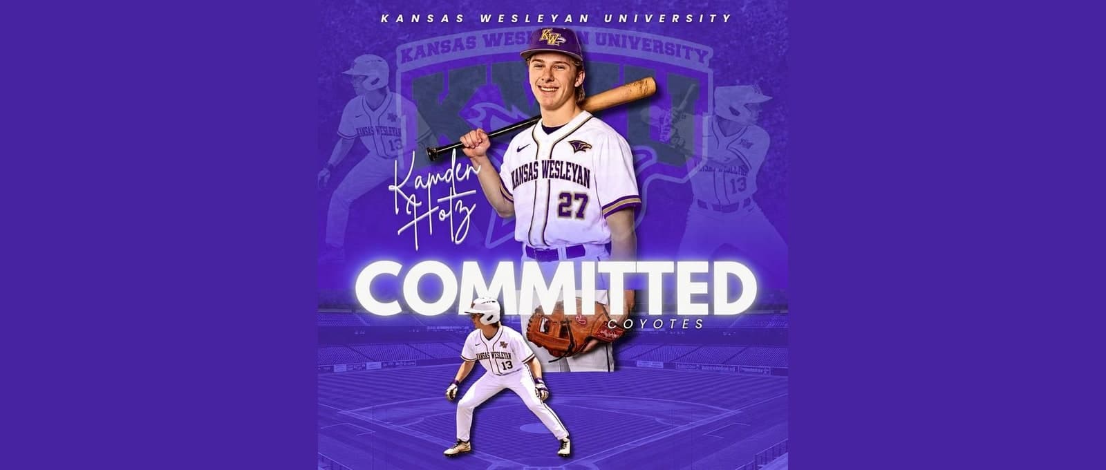 Kamden Hotz commitment graphic for Kansas Wesleyan University baseball
